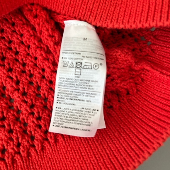❤️2/$30❤️M]Old Navy Long Sleeve Cropped Crochet Red Open Knit Sweater 100 Cotton - Picture 8 of 11
